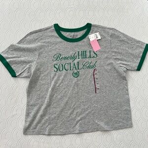Beverly Hills Social Club preppy ribbed crop graphic tee 100% cotton XXL
